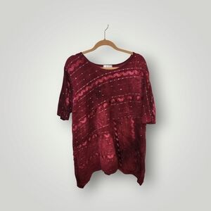 Shannon Ford New York Size 3x burgandy Women Top  Red Blouse Striped